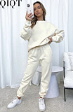 2 Piece Set Women autumn and winter solid color round neck pullover casual long sleeve sweater suit