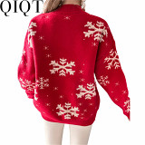 2022 snowflake towel embroidery half high collar long sleeves women theme Christmas sweater