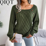 2022 autumn and winter leisure square collar clinch twist knitted pullover sweater