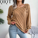 2022 autumn and winter leisure square collar clinch twist knitted pullover sweater