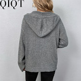 2022 autumn and winter New drawstring knitted cardigan coat women solid color sweater