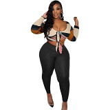 2 piece outfits cross border new sunken stripe positioning printed sexy strap two piece set