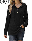 2022 autumn and winter New Amazon loose sports sweater long sleeve button hooded sweater