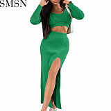Two Piece Set Women Clothing Amazon new thread short top fashion slit skirt slim fit two piece suit