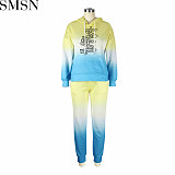 Fashion sets Amazon gradient color sports suit casual hooded sweater two piece set