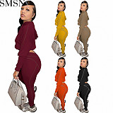 Two Piece Set Women Clothing fashion casual midriff outfit hoodie two piece set