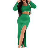 Two Piece Set Women Clothing Amazon new thread short top fashion slit skirt slim fit two piece suit