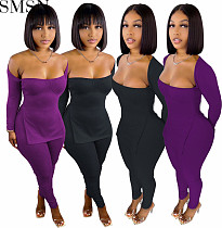 2 Piece Set Women autumn and winter fashion casual solid color rib fabric two piece set