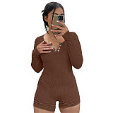 Women jumpsuit 2023 spring new ribbed round neck breasted sports casual one piece shorts Women Jumpsuits And Rompers