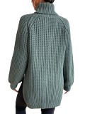 High Neck Long Sleeve Slit Long Autumn Sweater Tops