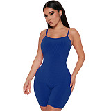 Summer Ribbed Spaghetti Strip Backless Casual Rompers Women Short Jumpsuit