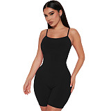 Summer Ribbed Spaghetti Strip Backless Casual Rompers Women Short Jumpsuit