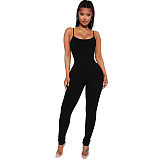 Women Ribbed Spaghetti Strip Backless Long One Piece Jumpsuit