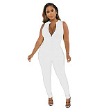 Threaded Sleeveless Sports Zipper Casual Jumpsuit Women Ribbed Jumpsuits