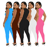Threaded Sleeveless Sports Zipper Casual Jumpsuit Women Ribbed Jumpsuits