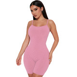 Summer Ribbed Spaghetti Strip Backless Casual Rompers Women Short Jumpsuit