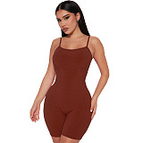 Summer Ribbed Spaghetti Strip Backless Casual Rompers Women Short Jumpsuit