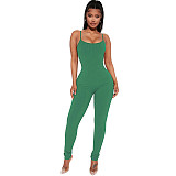 Women Ribbed Spaghetti Strip Backless Long One Piece Jumpsuit