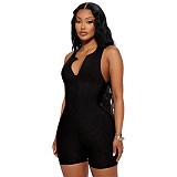 2023 Summer New Ribbed Sleeveless Exersice Sports Zipper Workout Outfits One Piece Romper