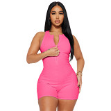 2023 Summer New Ribbed Sleeveless Exersice Sports Zipper Workout Outfits One Piece Romper