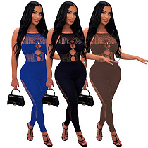 Summer Striped Hollow Out Sexy Night Club Women One Piece Long Jumpsuit