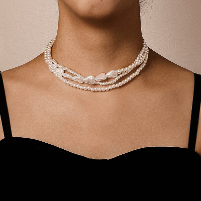 Vintage Pearl Necklace Folded Collarbone Chain Simple And Advanced Sense