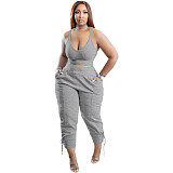 Candy Color Set Corns Lace Up Sports Casual Two Piece Set
