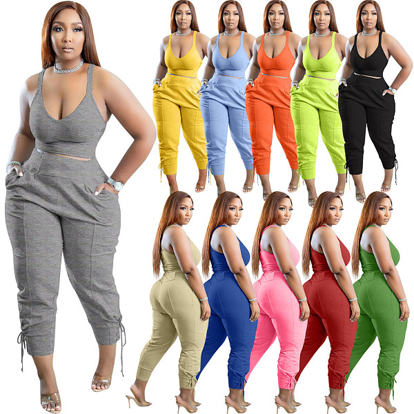 Candy Color Set Corns Lace Up Sports Casual Two Piece Set