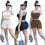 Ribbed Threaded Casual Sexy One Shoulder Sports Two Piece Set