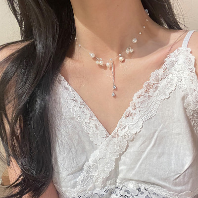 New Simple Retro Necklace Imitation Pearl Necklace Female Design Light Luxury Temperament Clavicle Chain