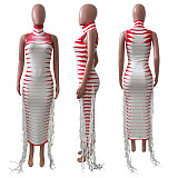 Casual Dress Women Ribbed Print Webbing Sleeveless Dress