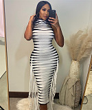 Casual Dress Women Ribbed Print Webbing Sleeveless Dress