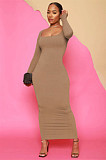 Women Clothing Dress sexy dress Women U-neck ribbed dress