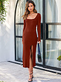 Dresses Women Slit Square Neck Sexy Dresses Women Lady Elegant