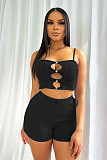 two piece set women clothing Thread suspender hollow shorts high waist casual 2 piece set