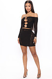 Fashion 2 Piece Set Zebra Print See-Through Rhinestone Hollow Skirt Set Women