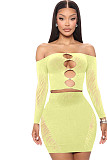Fashion 2 Piece Set Zebra Print See-Through Rhinestone Hollow Skirt Set Women