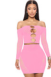 Fashion 2 Piece Set Zebra Print See-Through Rhinestone Hollow Skirt Set Women