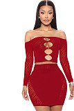 Fashion 2 Piece Set Zebra Print See-Through Rhinestone Hollow Skirt Set Women