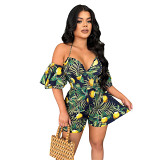 women jumpsuit 2023 Spring and summer vacation flower sling ruffle sexy jumpsuit