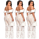 Summer lace crop top strappy sexy fashion set with lining two piece set women clothing