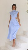Fashion street summer style stand collar macaron color waistless long dress