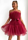Tube top style mesh temperament bow tutu dress for ladies