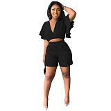 Ruffle short V-neck top casual shorts summer two-piece suit