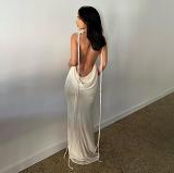2023 summer new fashion sexy backless strap long skirt tube top halter neck dress wholesale