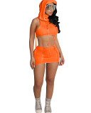 Casual Sleeveless Hooded Crop Top Beach Skirt Suit 2 Piece Set
