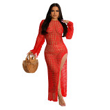 Sexy Solid Color Hand-Knitted Tassel Beach Dress