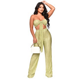 New Summer Product Strapless Strappy Pleated Sexy Fashion two piece set women clothing