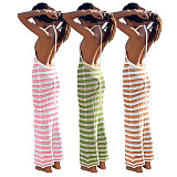 Spring/Summer Beach Knitted V-Neck Collision Color Fish Tail Sexy Dress