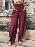 Women'S Pants Solid Color Pocket Casual Elastic Pants